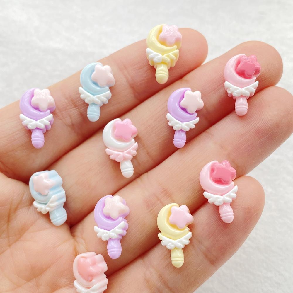 30 Stück Niedliche Mini Cartoon Bunte Mond Stern Lutscher Nail Art Harz Designer Charms DIY Handwerk Für Nagel 3D Dekorationen Schmuck