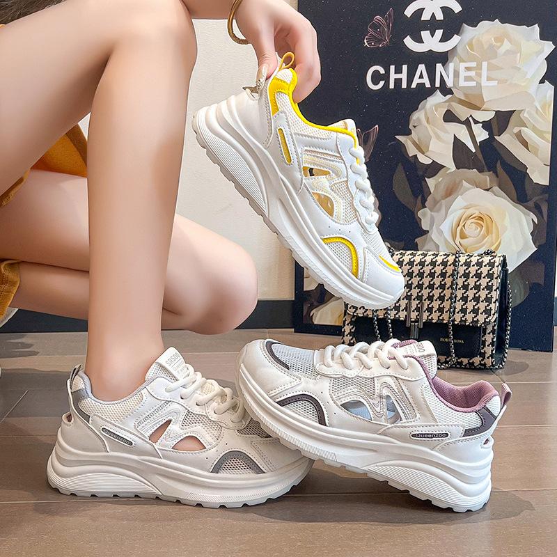 Breathable Mesh Fashion Little White Shoes Versatile 2025 New Thick-soled Lightweight Soft-soled Dad Shoes Women's Single-net Sneakers