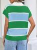 Women's Striped Short Sleeve Knit Sweater V Neck Button Down Color Block Loose Top