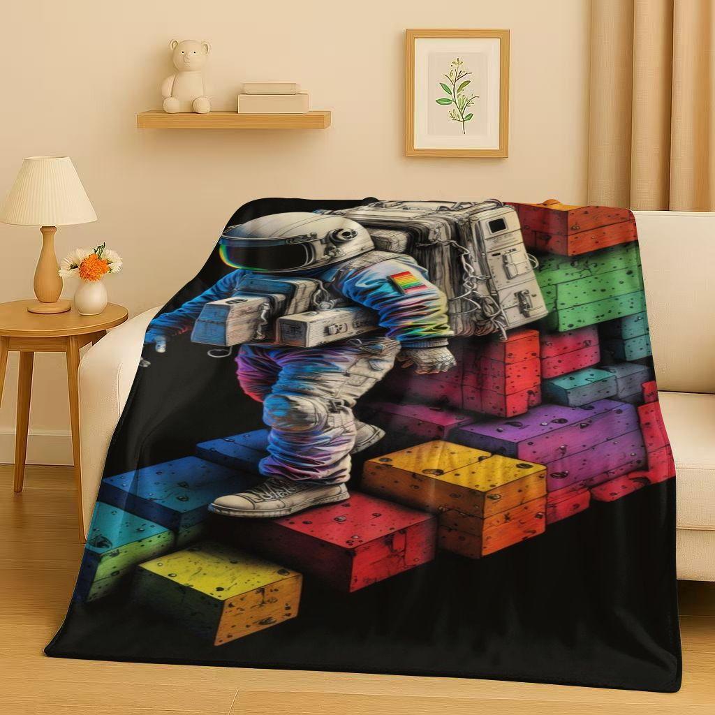 3D Cartoon Astronaut Spaceman Planet Flannel Blanket,Ultra Soft Plush Throw for Home Bedroom Bed Sofa Cover Kid Christmas Gift