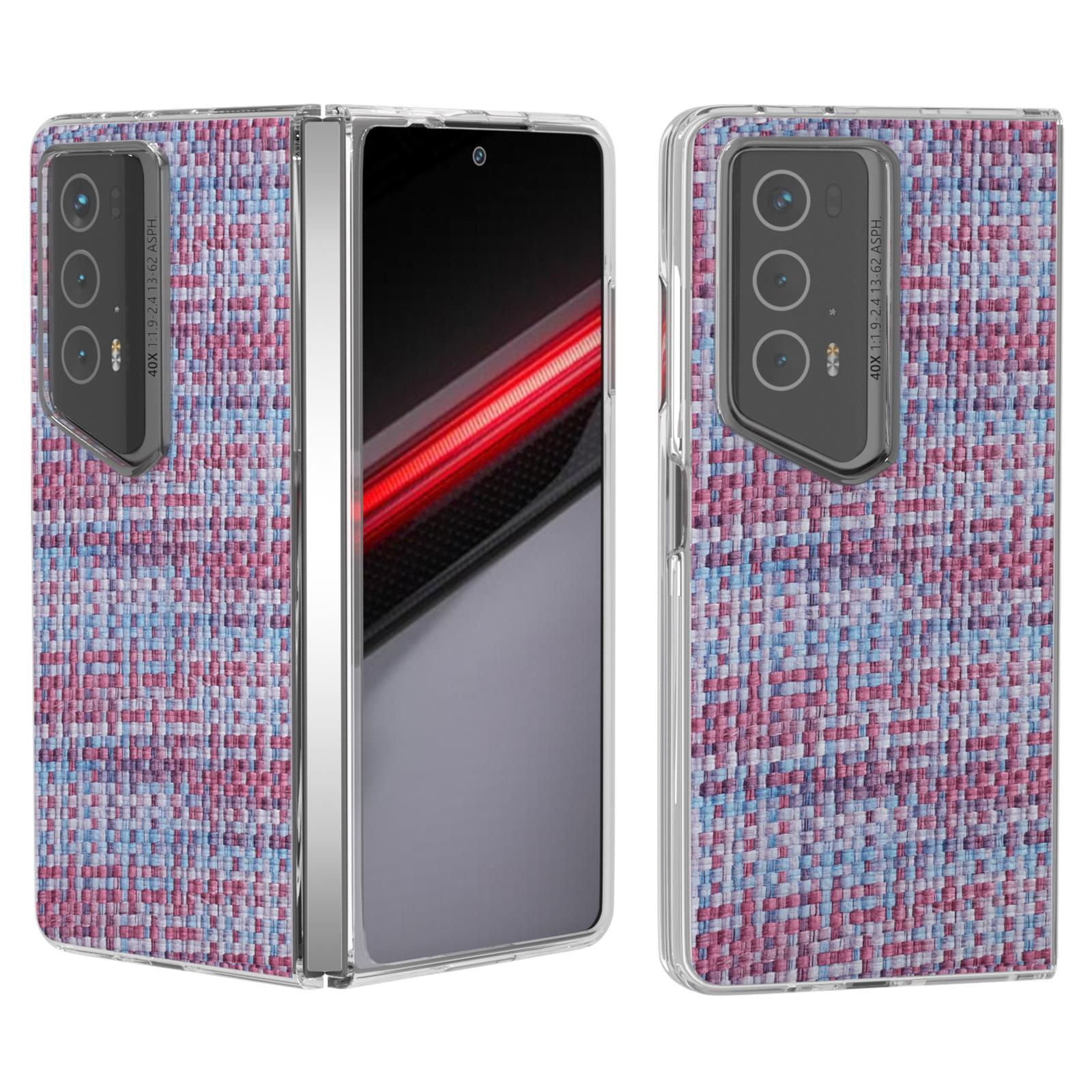 

For Honor Magic V2 RSR Porsche Design Case Plaid Texture Clear Edge Leather+PC Phone Cover Purple