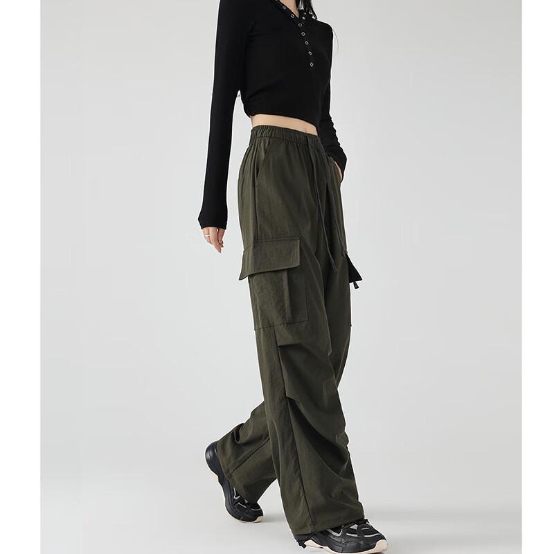 JOHLIN DREAM Women s High-Waisted Wide-Leg Cargo Pants S
