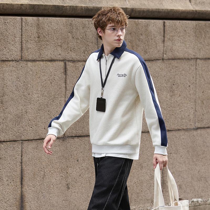 TonLion Men s Colorblock Sleeve Long Sleeve Polo Shirt M