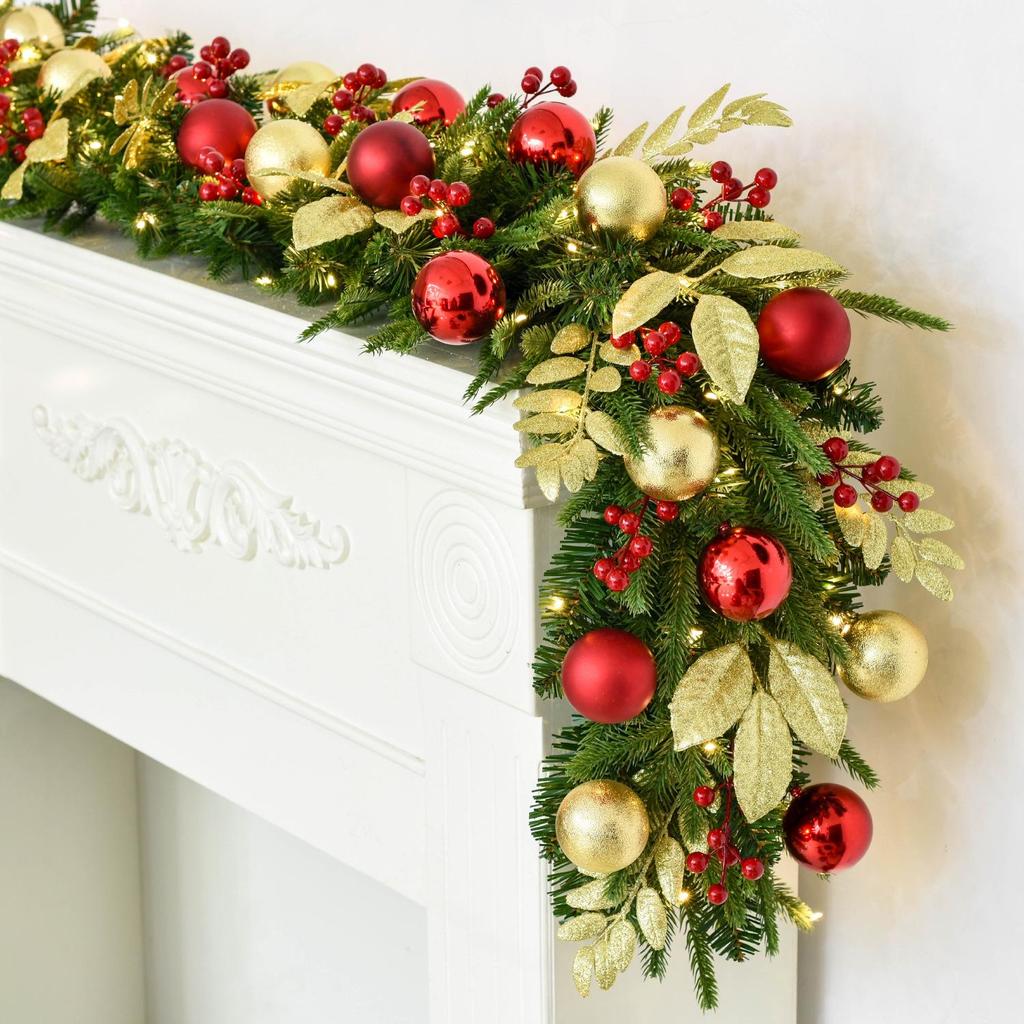 Christmas Glimmer: Garland Set for Tree, Window, and Fireplace with Flocked Leaf Ornaments