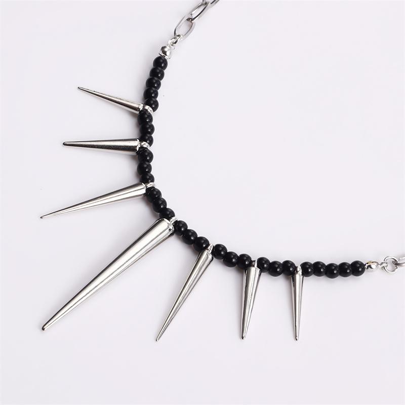 45CM Hip Hop Rivet Necklace For Man Woman Cone Pendant Sweater Chain Choker Jewelry Punk Male Cool Accessories