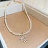 K Real Gold Electroplated Zircon Flower Pendant Pearl Necklace Design Sensen Collarbone Chain Sweet Fashion Neck Chain