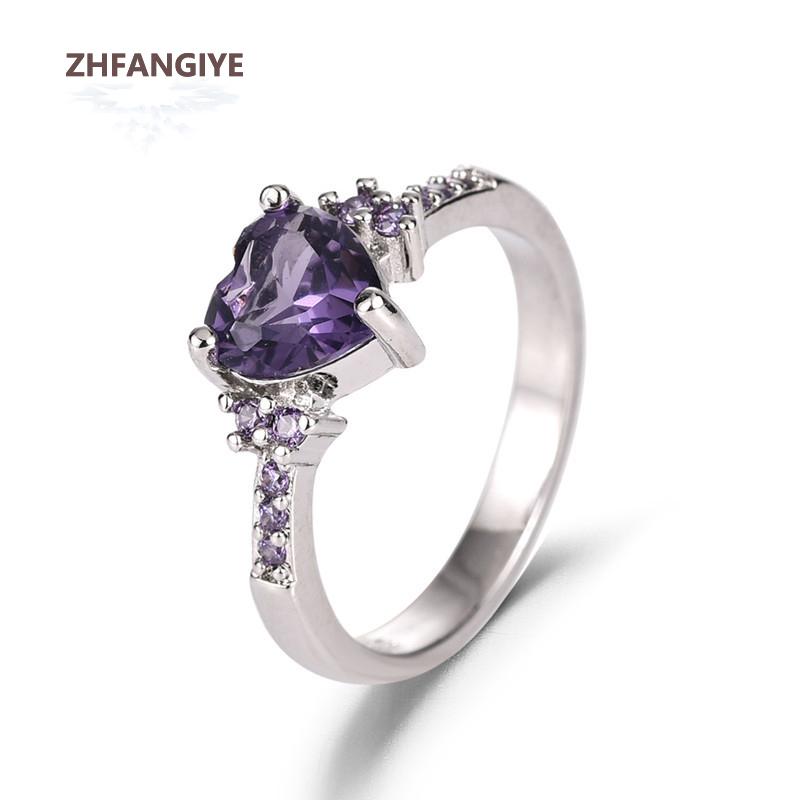 Anello a Cuore Gioielli in Argento 925 con Pietra di Zircone Viola Anelli per Dita per Donne Regalo per Matrimonio Promessa Festa Nuziale Accessori