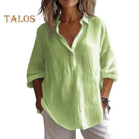 

Жіноча сорочка з лацканами, V-подібним вирізом, рукавом 3/4, пуловер, однотонна, вільного крою, легка, дихаюча, повсякденна блузка для щоденного носіння S зелений