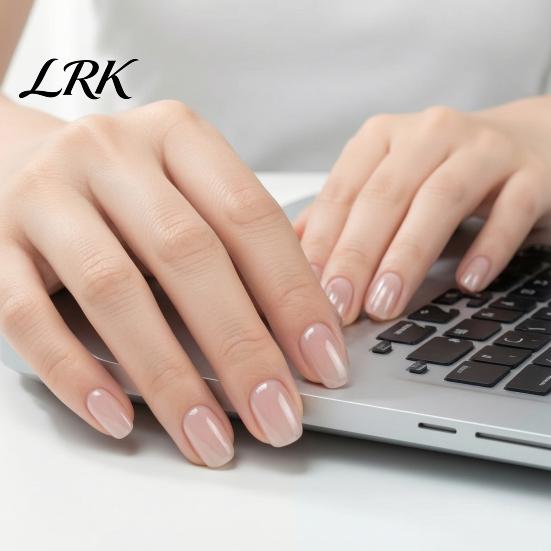 Quick Nail Art Tips 24Pcs Women Nude Press on Nails, Short Oval Natural Stick-on Fake Nails Glossy Full Cover Glue False DIY Manicure Supplies
