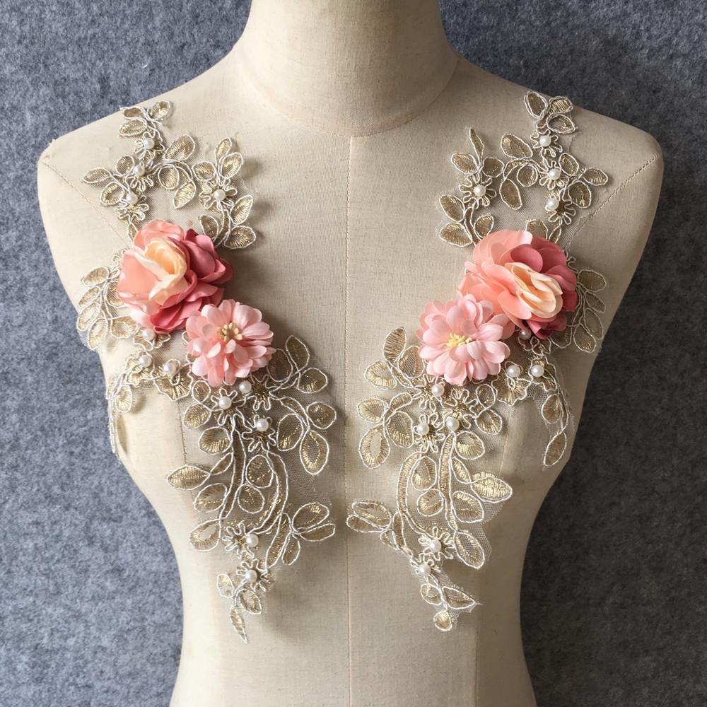 Three-Dimensional Rose Dipped Flower Embroidered Lace Collar Imitation Pearl Diy Pair Flower Lace Lace Dress Accessories