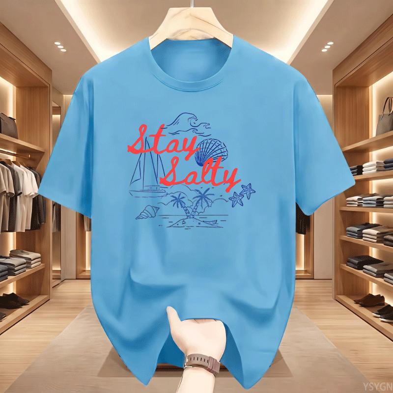 Stay Salty Graphic Tee Beachy Summer Cotton T Shirt Casual Round Neck Printed Short Sleeve Tshirts Unisex Comfortable Clothing