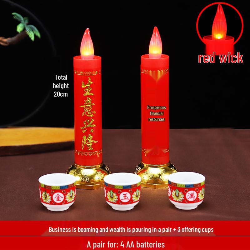Red LED Battery-Operated Candle for Buddha Offering and God of Wealth Ornament