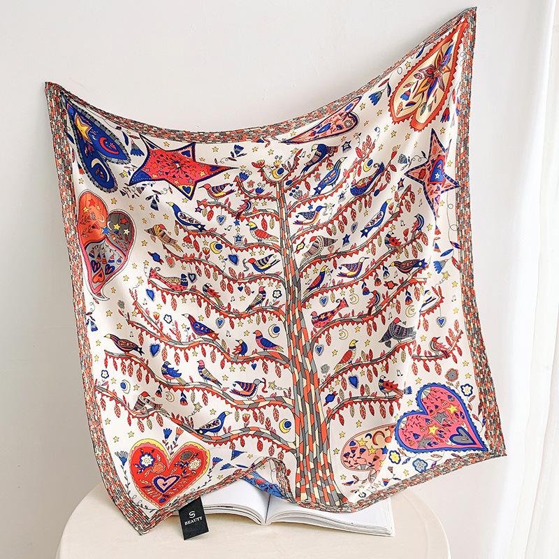 Fashionable and Gorgeous Printed Silk Scarf Women's Contrast Color Silky Simulation Silk Large Scarf Shawl