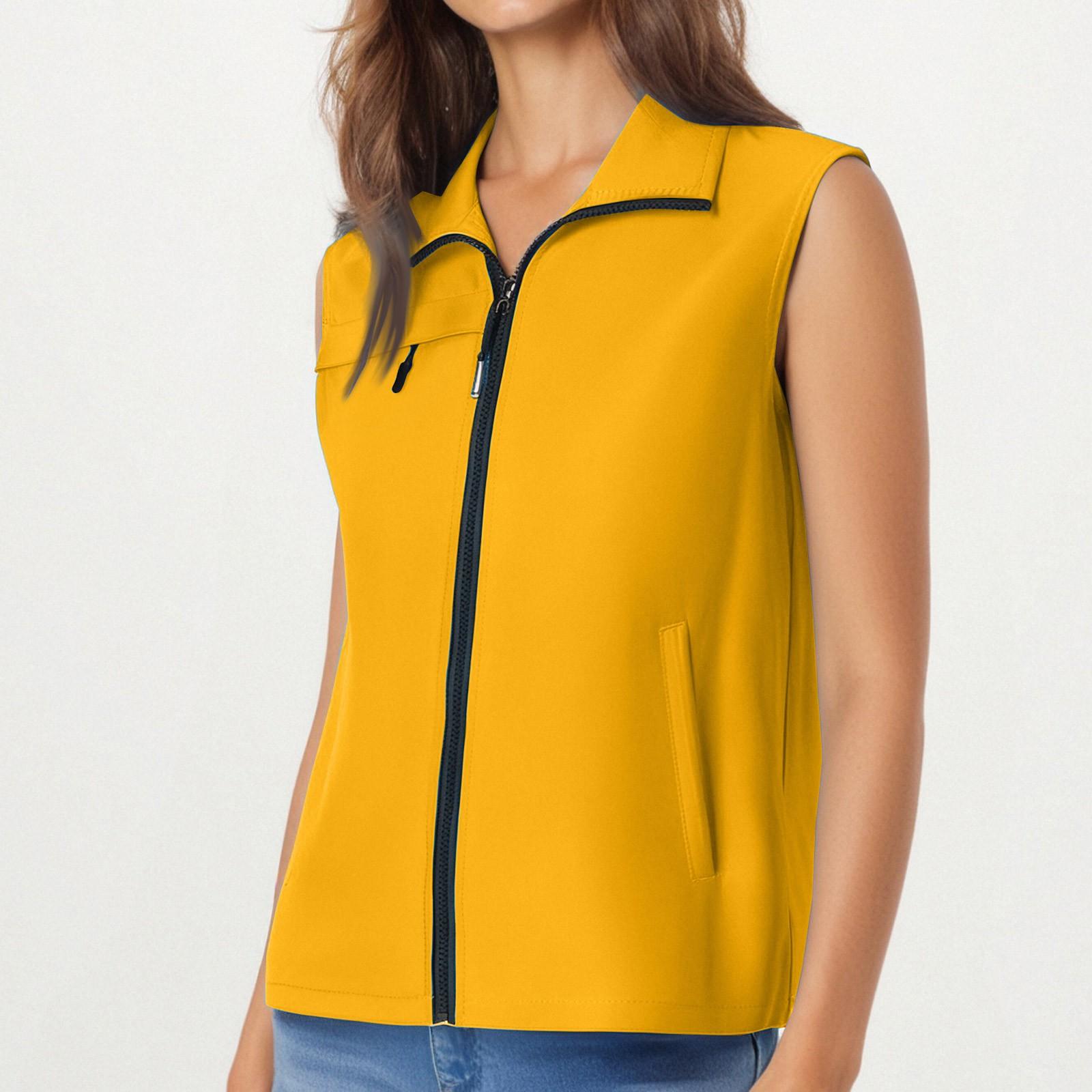 

Женский повседневный спортивный жилет без рукавов, однотонный, на молнии, с воротником-стойкой XXL жёлтый
