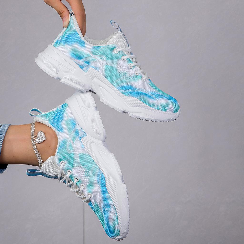 New casual flower sports single shoes women's fashion flat single large size warped head lace-up casual