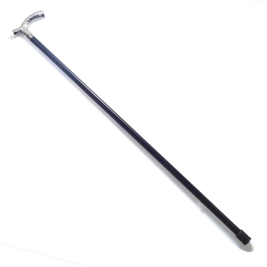 Elegant Italian-made T-shaped walking stick, silver and black, adjustable length, wooden cane, ott-4306sl