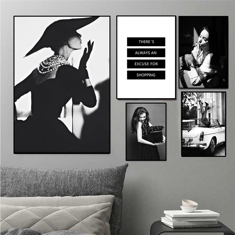 Postere de modă alb-negru, pictură pe pânză peisaj stradal, frumusețe, artă de perete, imagini decorative pentru cameră nordică, decor HD0094