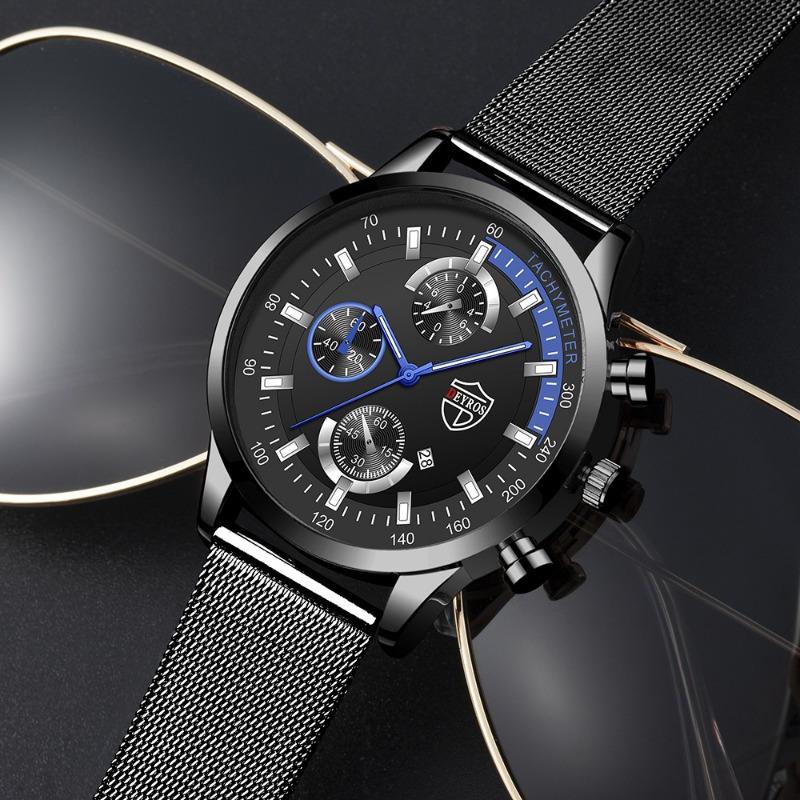 Men's Fashion Business Stainless Steel Band Watch Luminous Quartz Wristwatch Men's Date Watch, Men's Gift