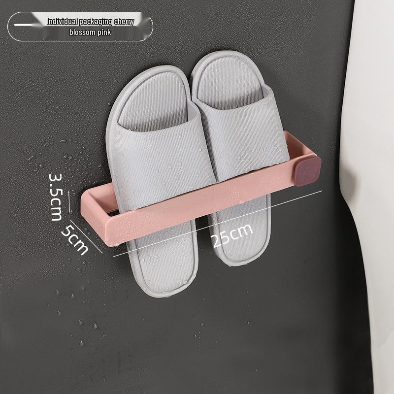 

Настінна полиця для взуття без свердління: Багатошарове місцезберігаюче зберігання капців для ванної кімнати з гачками цвітіння вишні, рожевий колір