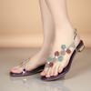 JIMITU Sandali Estivi Nuovi in Pelle da Donna Sandali con Strass a Tacco Basso Fondo Piatto Clip-Toe Tacco Spesso Fiori Sandali di Lusso Regalo