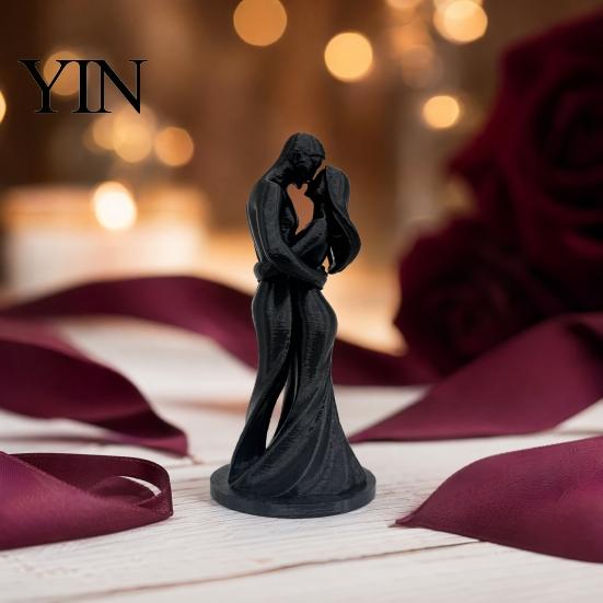 Durable Couple Figurine 3D Printed Black & White Hugging Statue, Minimalist Modern Sculpture with Abstract Embrace Love Form, Romantic Desk Decor for