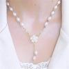 Luxury Female Crystal White Flower Pendant Necklace Vintage Gold Color Wedding  For Women