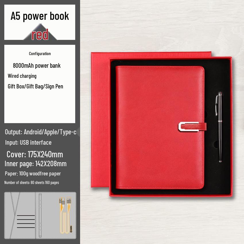 A5 Multi-Function Notebook Gift Set with USB & Wireless Charger - Customizable Logo Option