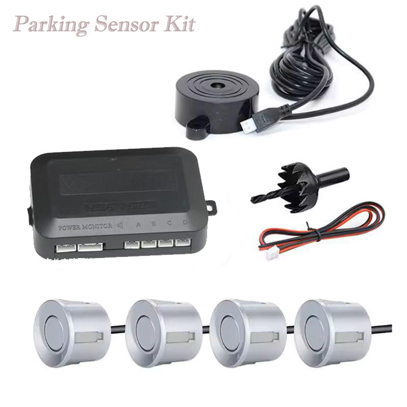 Car Reverse Radar Kit with 4 Parking Sensors Vehicle Backup Alarm System Sensor Detection for Vehicle Parking Assistance серебряный
