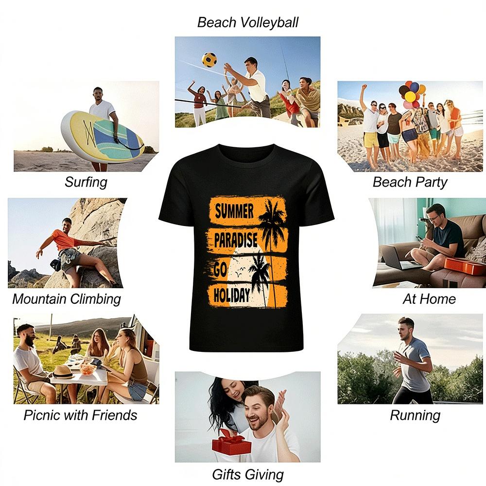 Summer Paradise Holiday Coconut Tree Print Casual Tee Pure cotton T-shirt