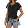 Women's Casual T-shirt Loose Basic V-neck Pleated Short-sleeved Top
