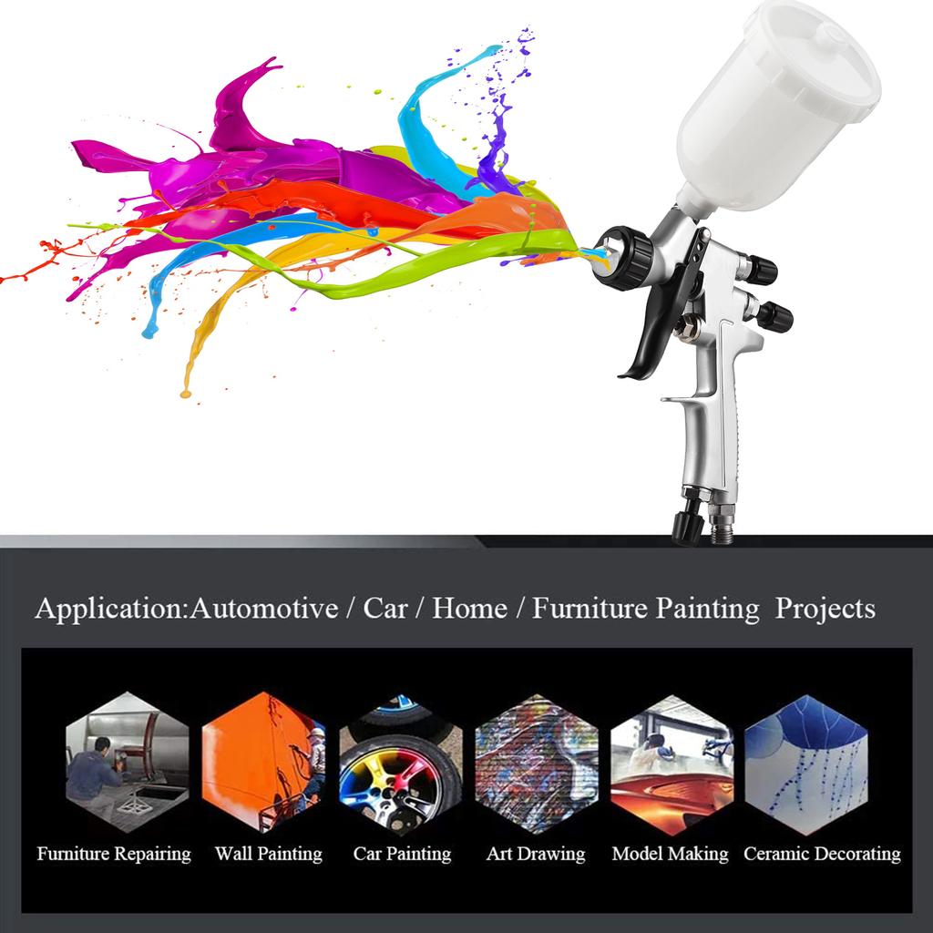 HVLP 1.0mm Air Spray Gun Kit 250cc Fluid Cup  Feed Air Paint Sprayer Mini Handheld 360 degree Paint Spraying Gun for