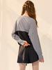 Bohemianbeullu [Set] String Tie Boat Neck Women'S Loose Fit Rash Guard Gb/True Black Layered Wrap Shorts Set-Up