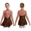 Jenter Skøytekjoler Dansedrakter Mock Neck Langermet Fargeblokk Gjennomsiktig Mesh Patchwork Skinnende Rhinestones Kjole
