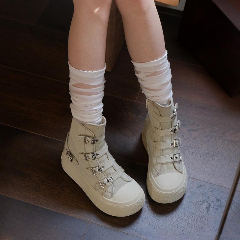 Canvas Shoes Women's Boots New Thick-soled Casual Shoes Board Shoes Versatile Round Toe Single