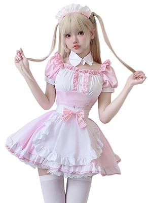 Shangki İmalat Gotik Lolita Hizmetçi Moe Cosplay Kısa Pembe Hizmetçi Büyük Beden Kıyafet, Kostüm, Kolluklar, Fırfırlar,