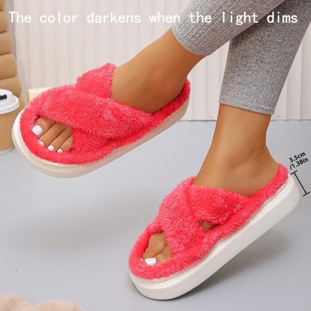 Fashion Cross Strap Fluffy Slippers Women 2024 Winter Warm Fur Home Slippers Woman Comfortable Soft Sole Non Slip Indoor Shoes