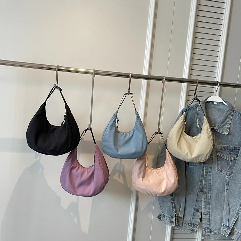 Monochromatic Feminine Half-moon Bag Simple and Versatile Large Capacity Classic Style Casual Shoulder and Crossbody Bags