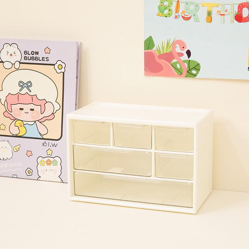 "Stylish Dustproof Storage Box – 6 Compartments for Dorm Desk, Stationery, Jewelry, and More"