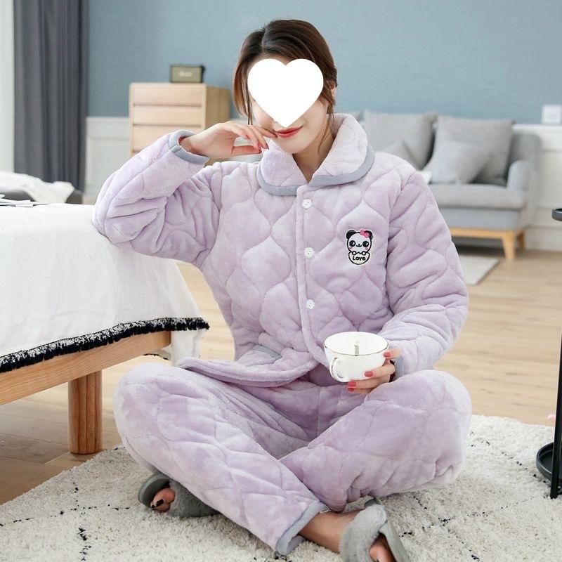 Dámské pyžamo třívrstvé zesílené a roztomilé zimní lze nosit velká velikost teplé polstrované domácí oblečení