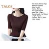 Women Tops Slim Fit Solid Color Ribbed T-Shirt Round Neck Half Sleeve Elastic Pullover Tops Daily Wear