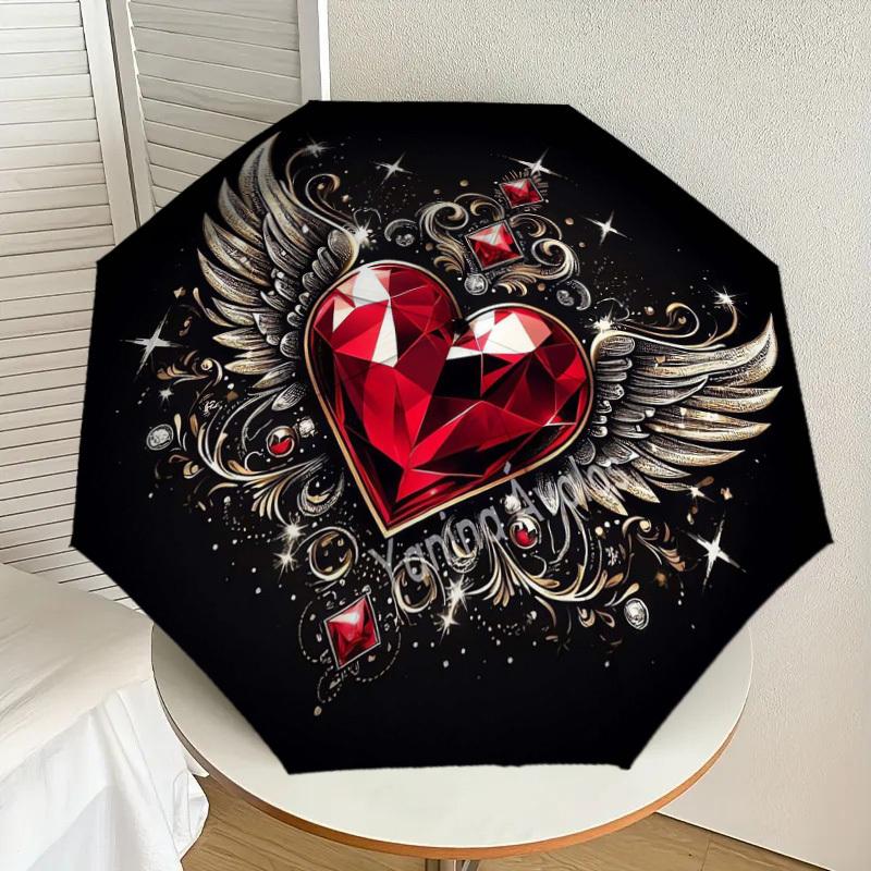 

1pc Heart with Wings and Diamonds Umbrella with Plastic Handle,Suitable for All Seasons Home Travel Outdoor UmbrellaDD1371