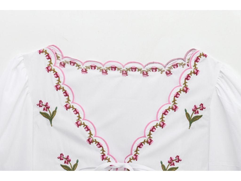 2025 Frühling Damen Bluse mit floraler Stickerei aus Popeline - Europäischer & Amerikanischer Stil