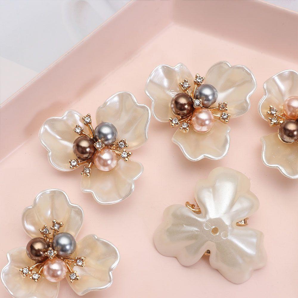 10PCS Pearl Flower Rhinestone Buttons Sparkling Crystal Hairpins Decorative Buttons for Clothes DIY Apparel Sewing Accessories