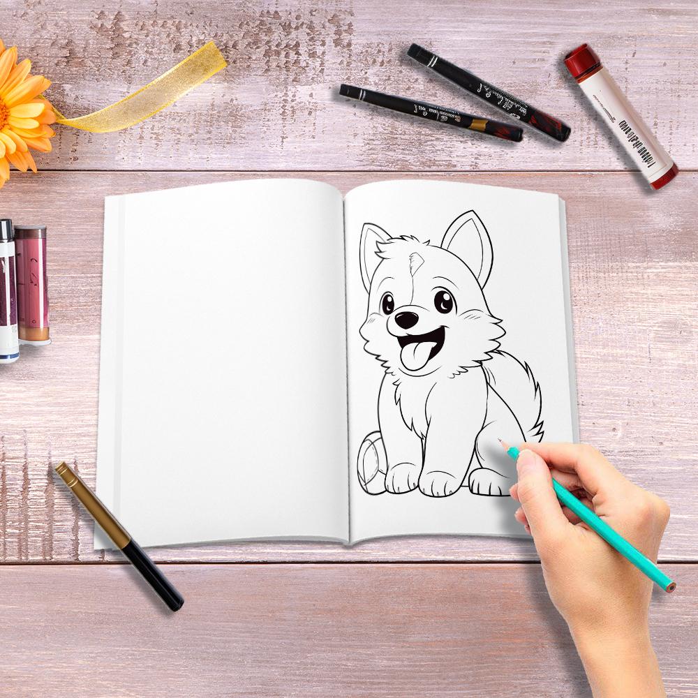 1 buc, Carte de colorat cățeluși drăguți, Carte de colorat pentru adolescenți, 30 de modele diferite, Hârtie groasă 100 gsm, Reducerea stresului, Cadou de ziua de naștere