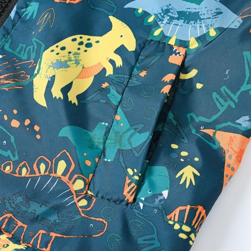 1-8 Jahre Kinder Jungen Cartoon Dinosaurier Bedruckter Kapuzen-Reißverschlussmantel Lässige Jacke