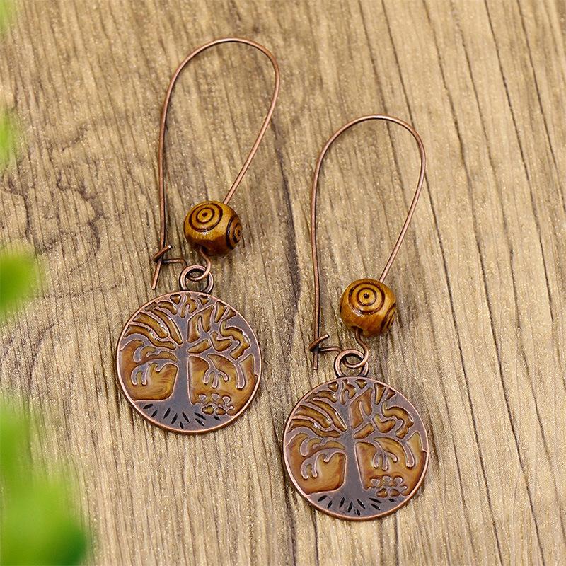 Ethnic Vintage Bohemian Drop Danlge Women's Earrings Bead Wooden Tassel Round Geometric Flower Leaf Long Boho Earrings Zircon