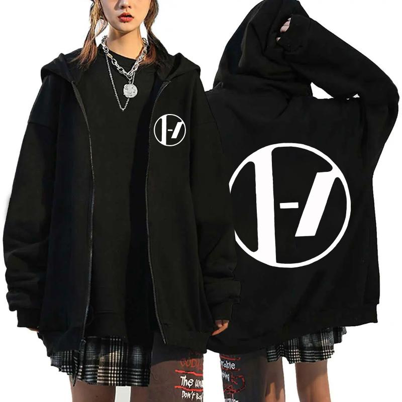 Rock Band Twenty One Pilots Vintage Zippered Hoodie Men Women Sweatshirt Casual Long Sleeve Streetwear Zipper