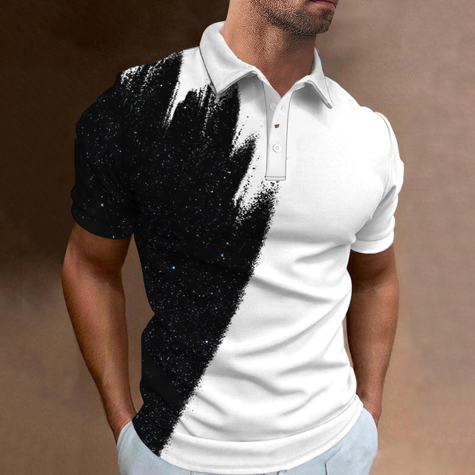 

Мужская рубашка для гольфа, повседневная спортивная, с V-образным вырезом, ребристый воротник, с коротким рукавом, модная, повседневная, однотонная, однотонная, весна-лето, стандартная посадка L чёрный