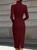 Elegant European & American Style Stand Collar Long Sleeve Bodycon Dress for Women - Slim Fit, Mid-Length, Formal Wear