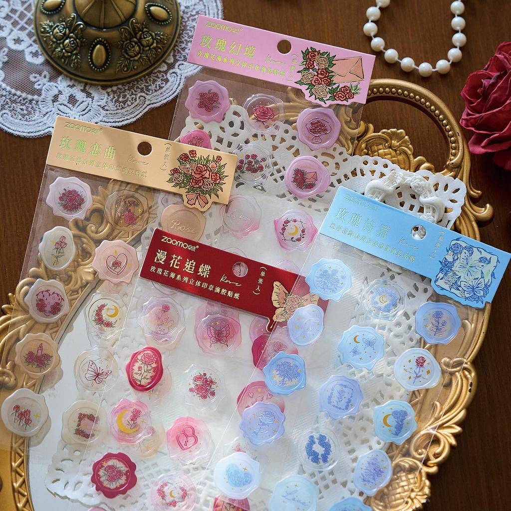 1pc Rose Garden Flat Stickers, Wax Seal Effect Decals, 3D Envelope Sealing Journal Supplies
